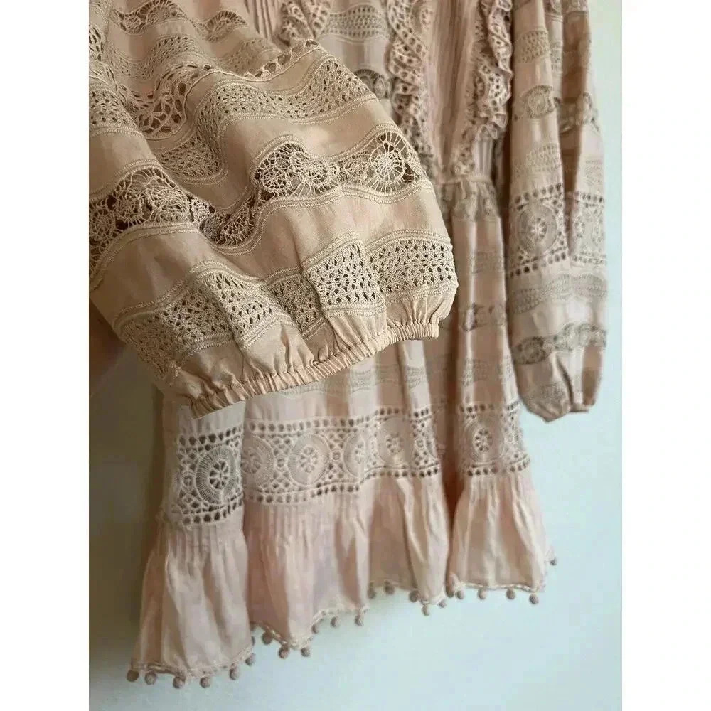 Ulla Johnson Jolie Ruffle Long Sleeve Mini Dress Womens Size 6 Eyelet Crochet - Picture 3 of 11